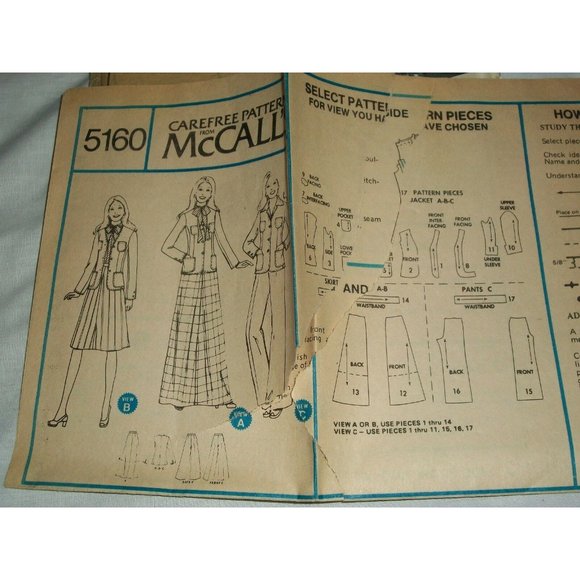 McCall's 5160 Carefree Pattern Size 12 Marlo's Corner Skirt Pants Jacket - Picture 6 of 6